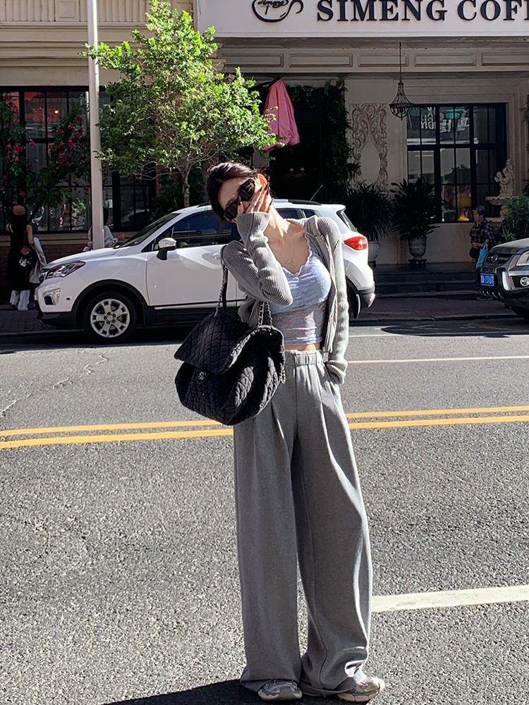 American-Style Patchwork Wide-Leg Pants for Women - Autumn Loose Versatile Floor-Length Casual Sports Trousers