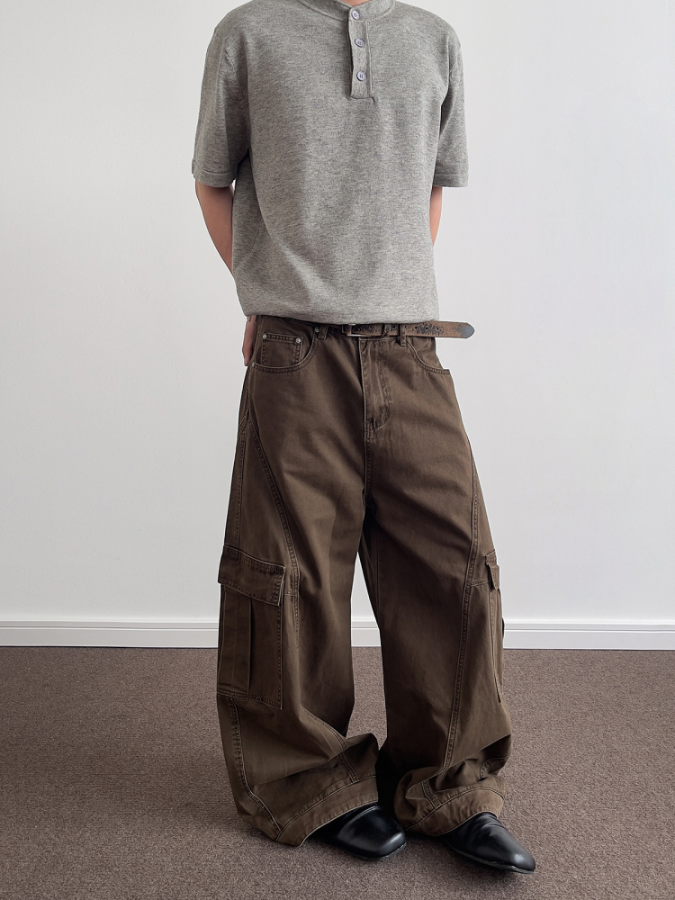 American Vintage Baggy Deconstructed Distressed Work Pants with Large Pockets - Old Money Style Loose Curved Blade Casual Trousers American Vintage Baggy Deconstructed Distressed Work Pants with Large Pockets - Old Money Style Loose Curved Blade Casual Trousers