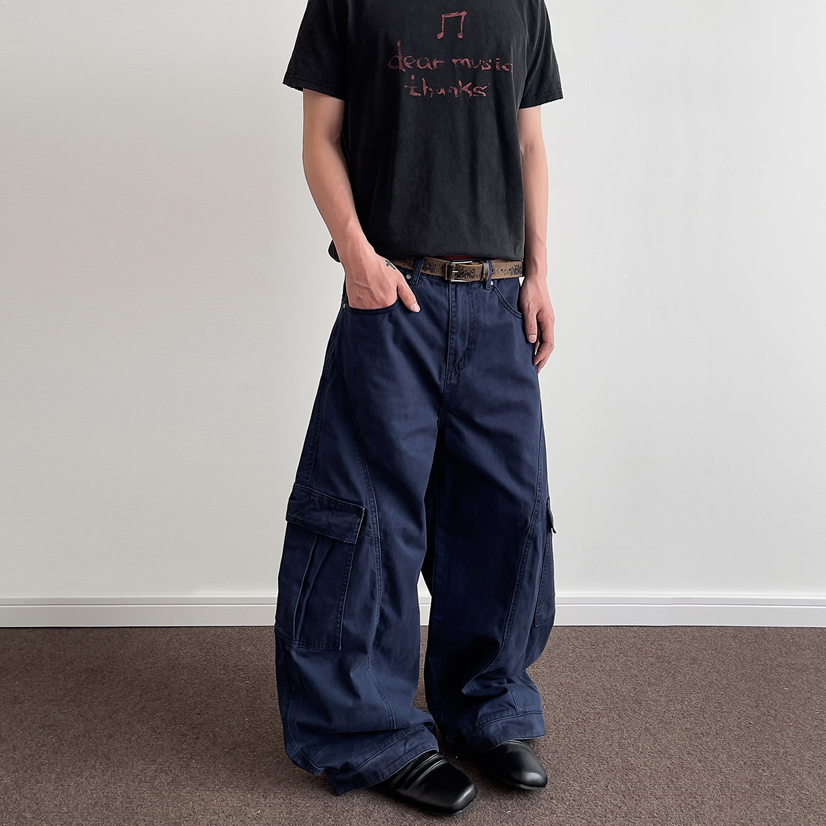 American Vintage Baggy Deconstructed Distressed Work Pants with Large Pockets - Old Money Style Loose Curved Blade Casual Trousers