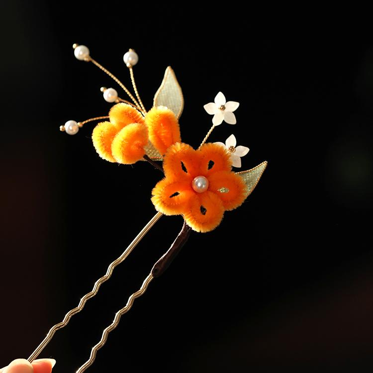 Ancient Style Floral Hairpin - Tang Dynasty Hanfu Side Bun Accessory, Imitation Velvet Butterfly Hair Clip, New Chinese Fashion Ancient Style Floral Hairpin - Tang Dynasty Hanfu Side Bun Accessory, Imitation Velvet Butterfly Hair Clip, New Chinese Fashion