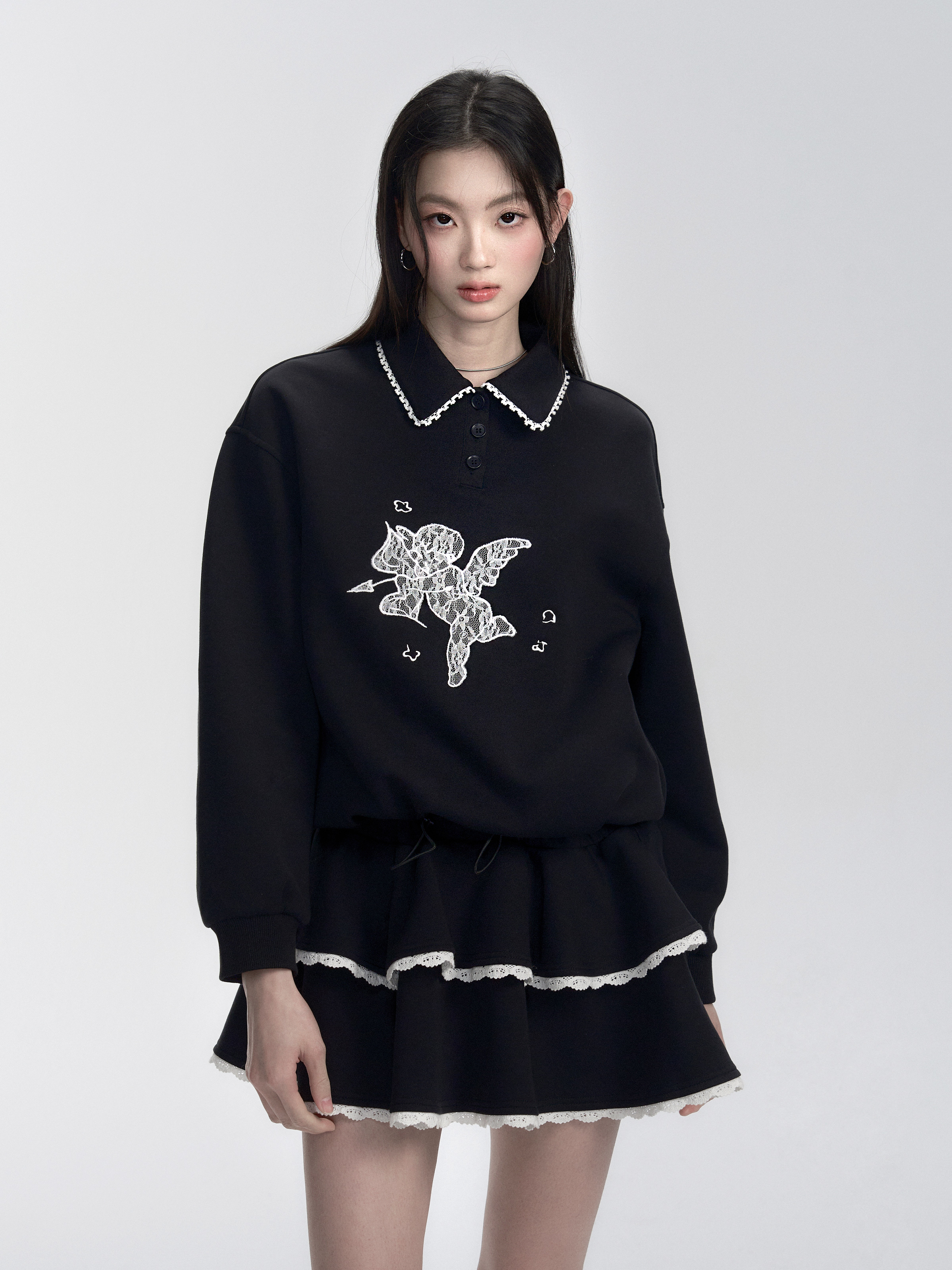 Angel Arrival Black Lace Splicing Hoodie Dress - Sweet Cool Spring Summer Style for Effortless 90s Y2K Fashion