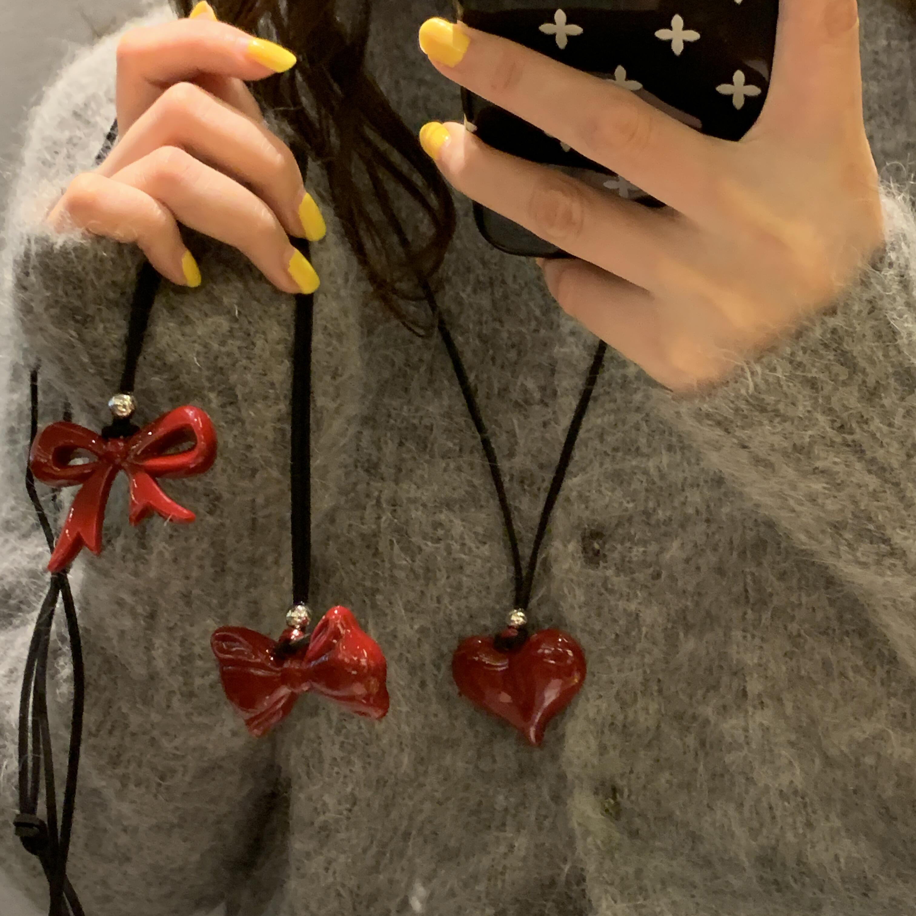 Ankara Red Butterfly Sweatshirt with Heart Pendant, Versatile Long Black Leather Cord Necklace Accessory for Girls Ankara Red Butterfly Sweatshirt with Heart Pendant, Versatile Long Black Leather Cord Necklace Accessory for Girls