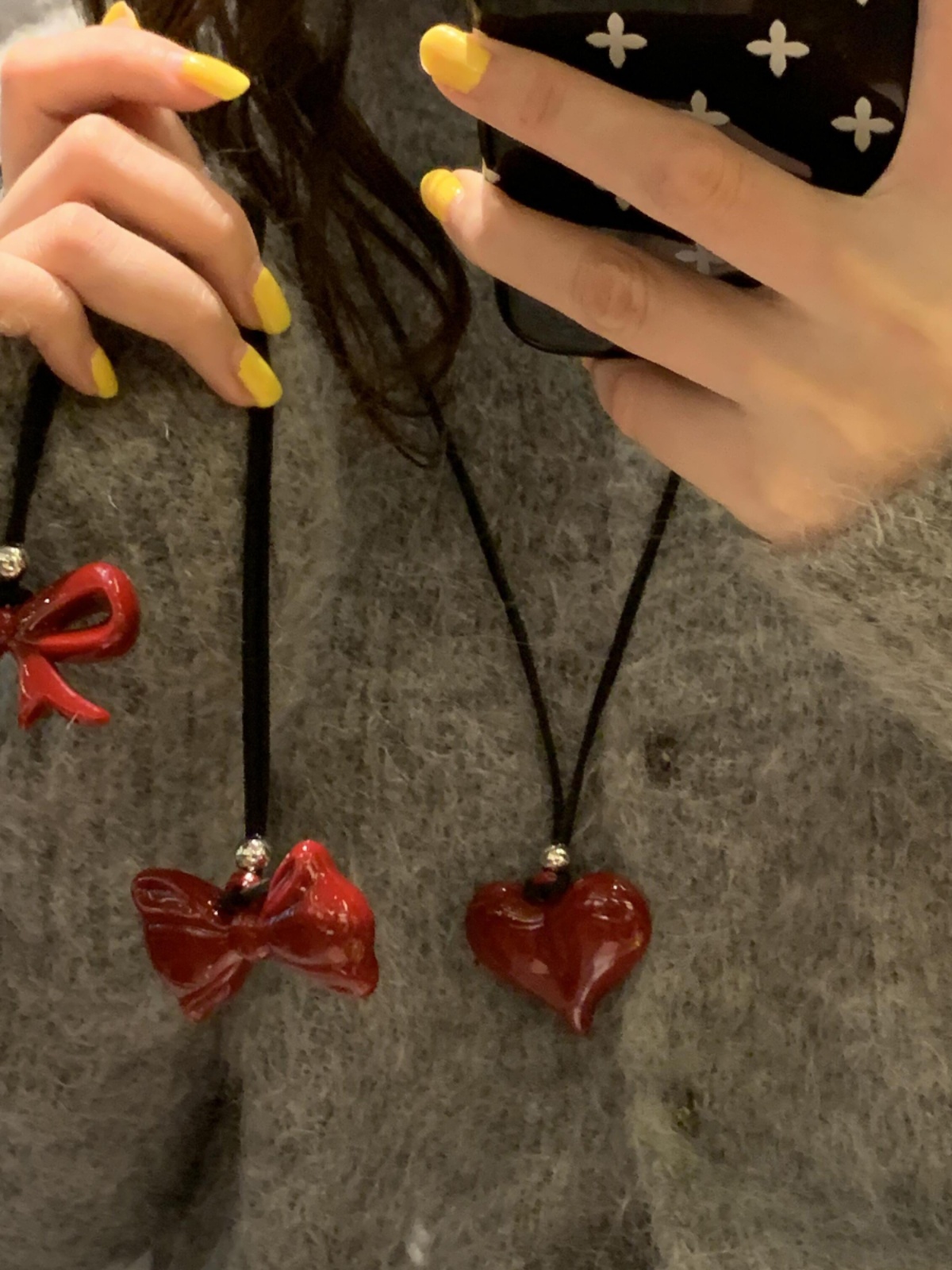 Ankara Red Butterfly Sweatshirt with Heart Pendant, Versatile Long Black Leather Cord Necklace Accessory for Girls Ankara Red Butterfly Sweatshirt with Heart Pendant, Versatile Long Black Leather Cord Necklace Accessory for Girls