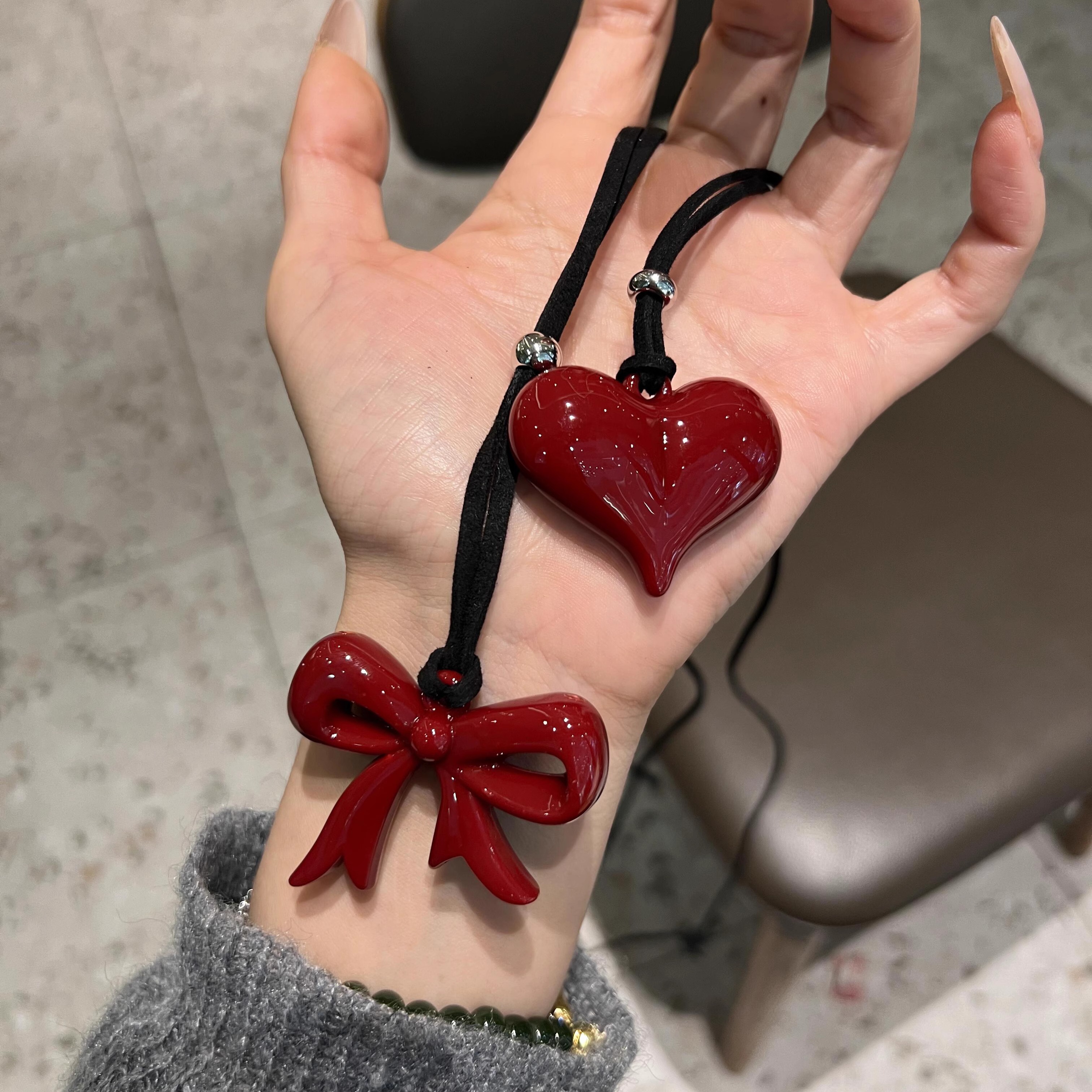 Ankara Red Butterfly Sweatshirt with Heart Pendant, Versatile Long Black Leather Cord Necklace Accessory for Girls Ankara Red Butterfly Sweatshirt with Heart Pendant, Versatile Long Black Leather Cord Necklace Accessory for Girls