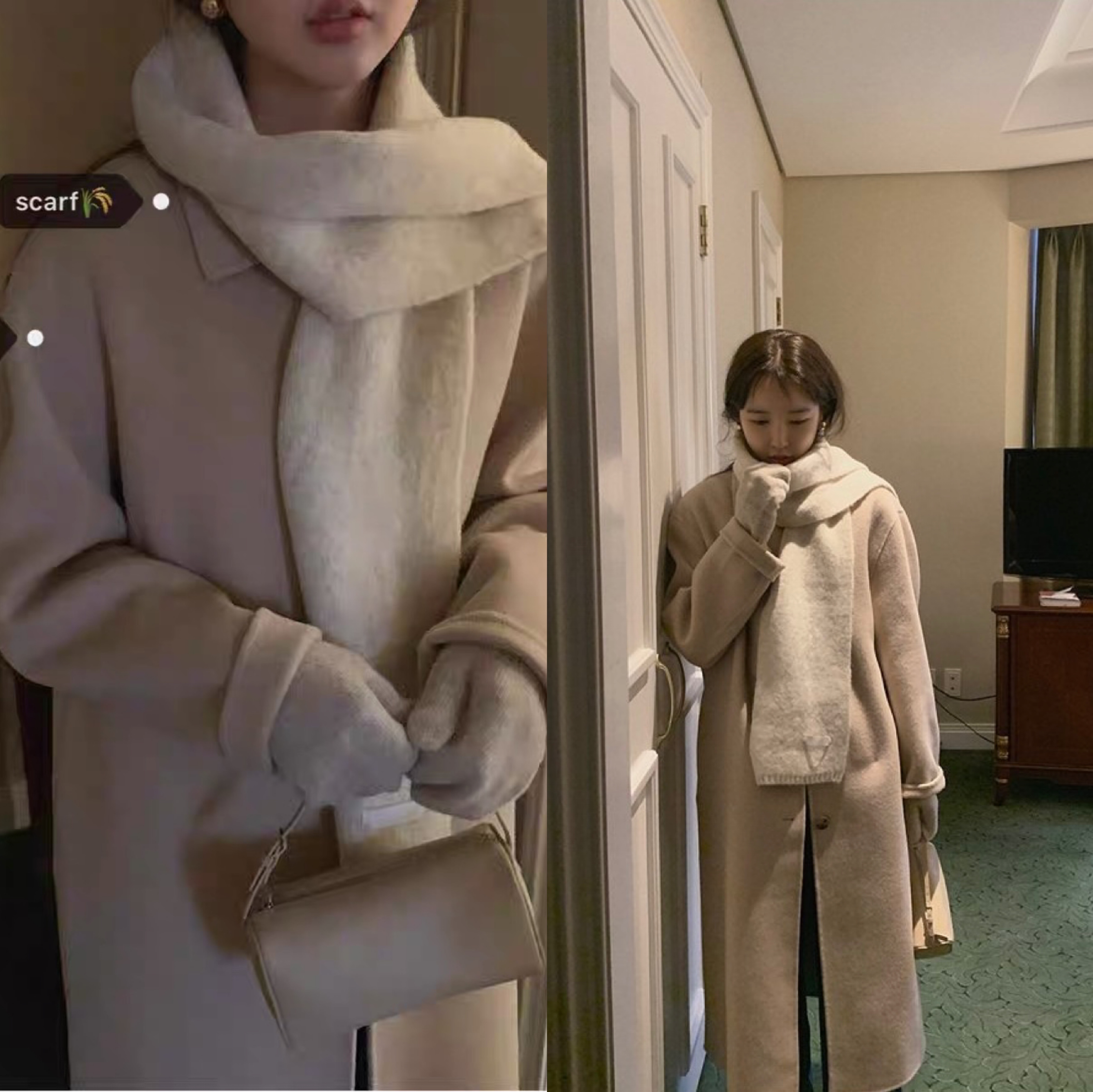 Antique White Cotton Candy Knitted Scarf for Autumn & Winter - Korean Style Wool Blend Fashion Accessory