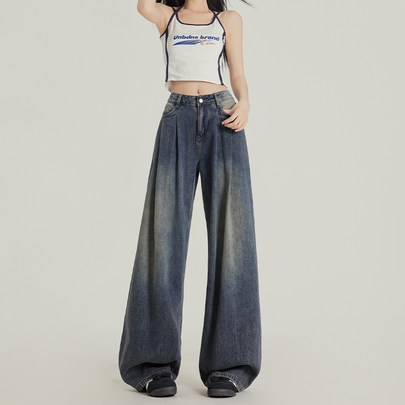 Apricot Pleated High-Waisted Loose-Fit Wide-Leg Jeans for Women - 2025 Spring/Summer Casual Style Apricot Pleated High-Waisted Loose-Fit Wide-Leg Jeans for Women - 2025 Spring/Summer Casual Style