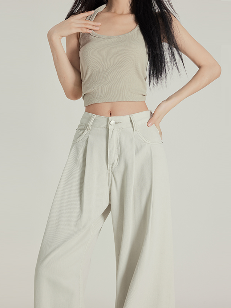 Apricot Pleated High-Waisted Loose-Fit Wide-Leg Jeans for Women - 2025 Spring/Summer Casual Style Apricot Pleated High-Waisted Loose-Fit Wide-Leg Jeans for Women - 2025 Spring/Summer Casual Style