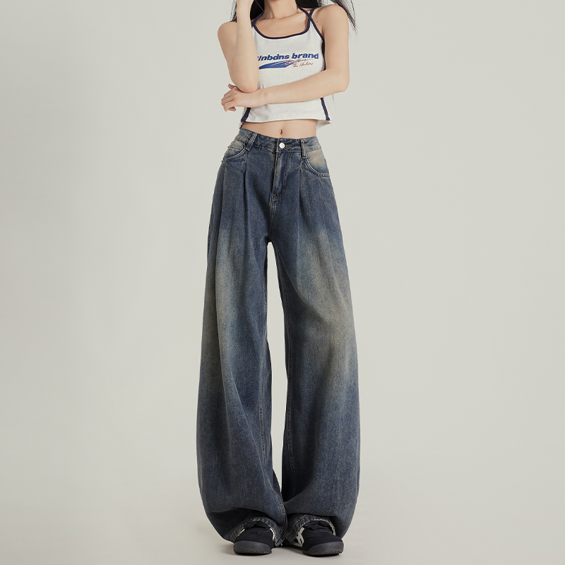 Apricot Pleated High-Waisted Loose-Fit Wide-Leg Jeans for Women - 2025 Spring/Summer Casual Style Apricot Pleated High-Waisted Loose-Fit Wide-Leg Jeans for Women - 2025 Spring/Summer Casual Style