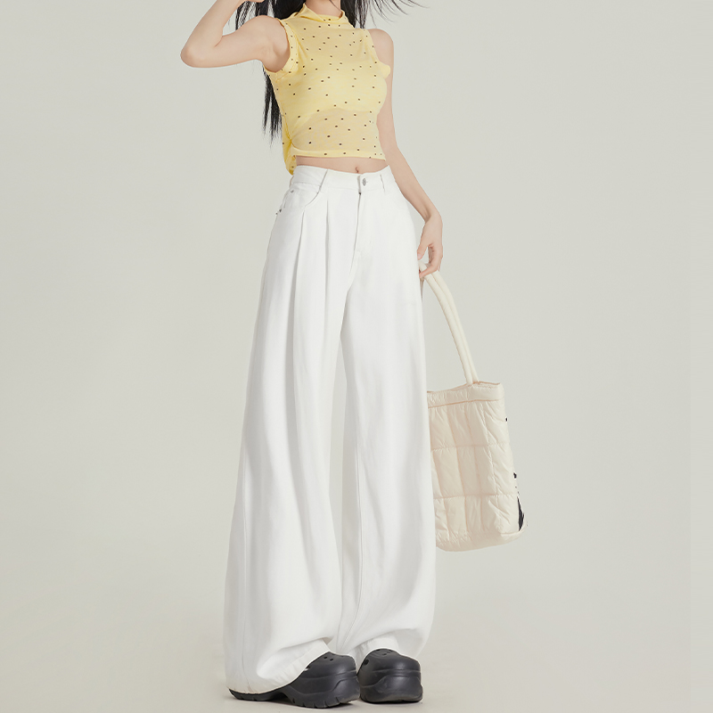 Apricot Pleated High-Waisted Loose-Fit Wide-Leg Jeans for Women - 2025 Spring/Summer Casual Style Apricot Pleated High-Waisted Loose-Fit Wide-Leg Jeans for Women - 2025 Spring/Summer Casual Style