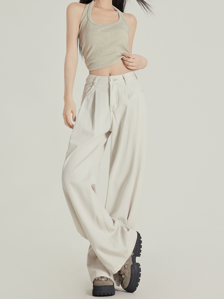 Apricot Pleated High-Waisted Loose-Fit Wide-Leg Jeans for Women - 2025 Spring/Summer Casual Style Apricot Pleated High-Waisted Loose-Fit Wide-Leg Jeans for Women - 2025 Spring/Summer Casual Style