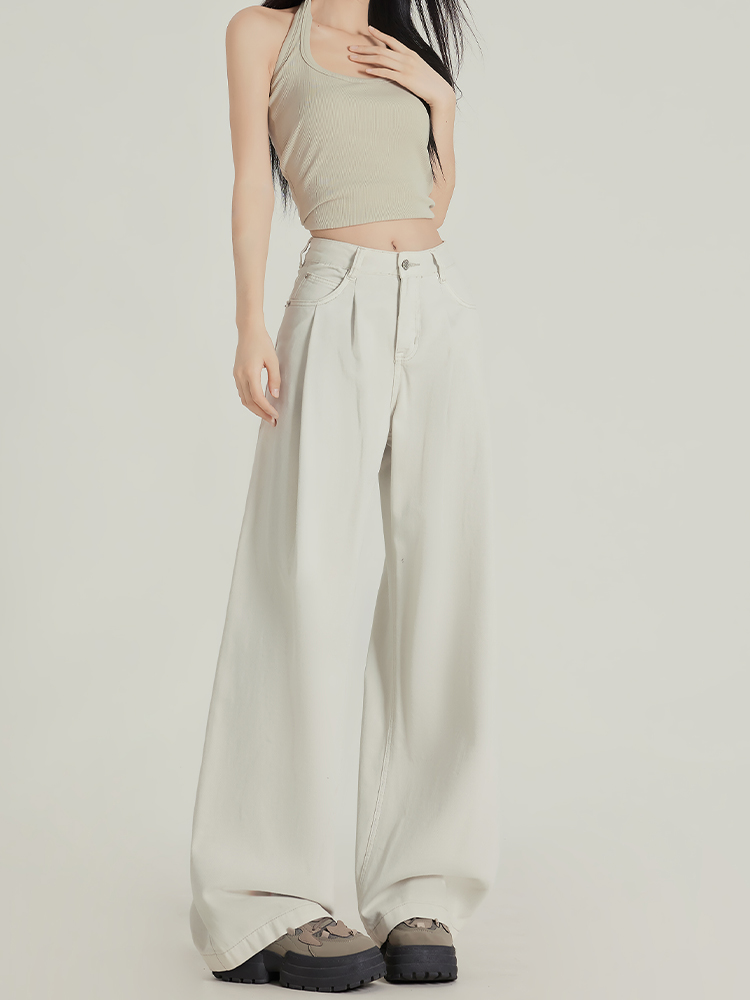 Apricot Pleated High-Waisted Loose-Fit Wide-Leg Jeans for Women - 2025 Spring/Summer Casual Style Apricot Pleated High-Waisted Loose-Fit Wide-Leg Jeans for Women - 2025 Spring/Summer Casual Style