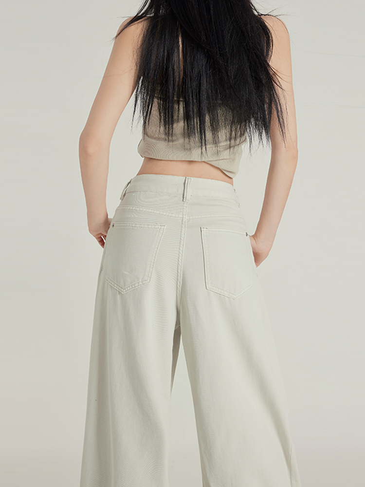 Apricot Pleated High-Waisted Loose-Fit Wide-Leg Jeans for Women - 2025 Spring/Summer Casual Style Apricot Pleated High-Waisted Loose-Fit Wide-Leg Jeans for Women - 2025 Spring/Summer Casual Style