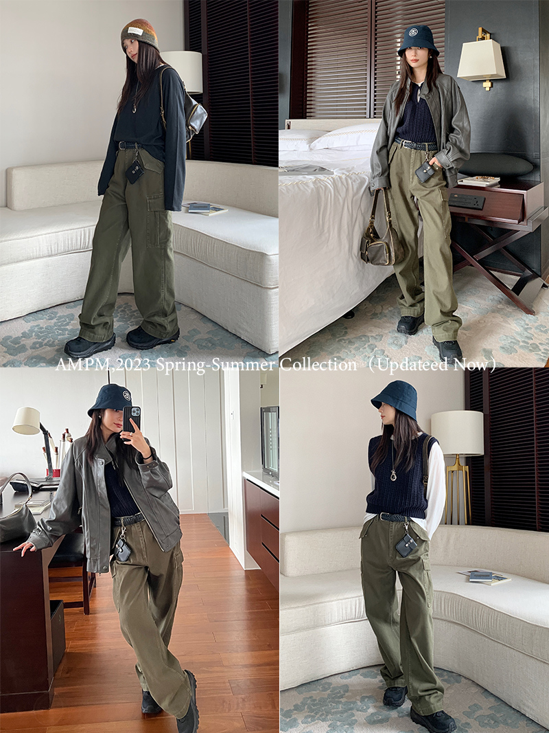 Army Green Multi-Pocket Straight Leg Work Pants for Women | Loose Slim Casual Vintage Style Wide Leg Trousers Army Green Multi-Pocket Straight Leg Work Pants for Women | Loose Slim Casual Vintage Style Wide Leg Trousers