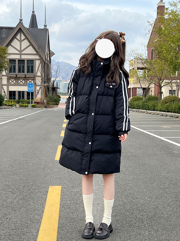Art School Over-the-Knee Down Jacket for Women, Thickened Winter Coat, Pudding Bear Style, Warm Academy Look, Trendy Streetwear