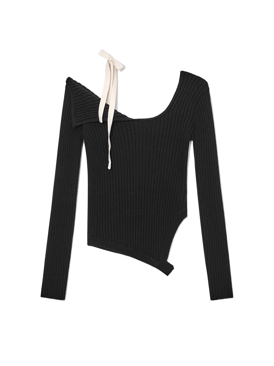 Asymmetrical Lace-Up Off-Shoulder Sweater for Women - Sweet & Spicy Knitted Fall Fashion, Trendy Korean Style Design