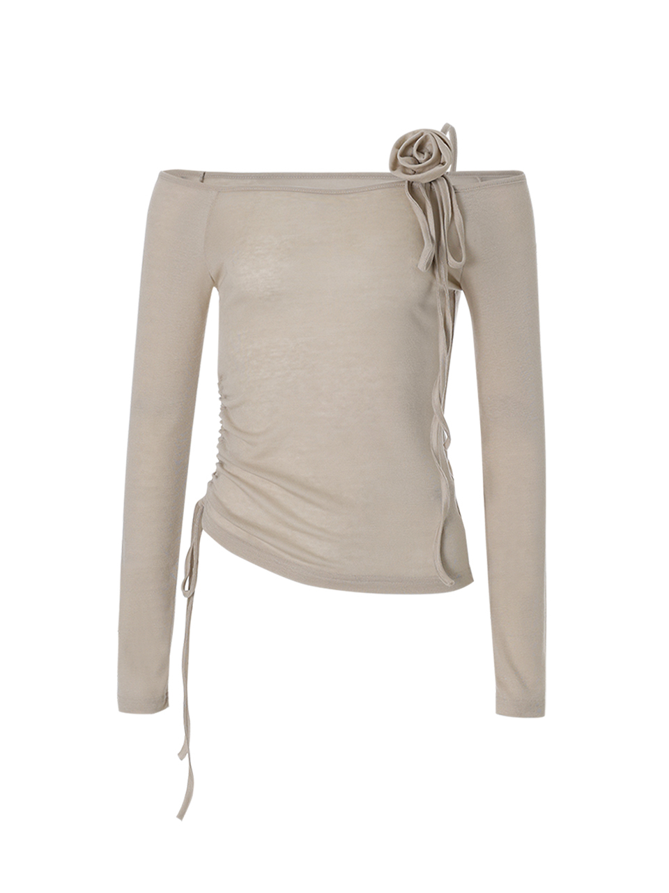 Asymmetrical One-Shoulder Slim Fit Tee - Lightweight Long Sleeve Korean Hot Girl Style with Rose Design for Spring/Summer 2025 Asymmetrical One-Shoulder Slim Fit Tee - Lightweight Long Sleeve Korean Hot Girl Style with Rose Design for Spring/Summer 2025