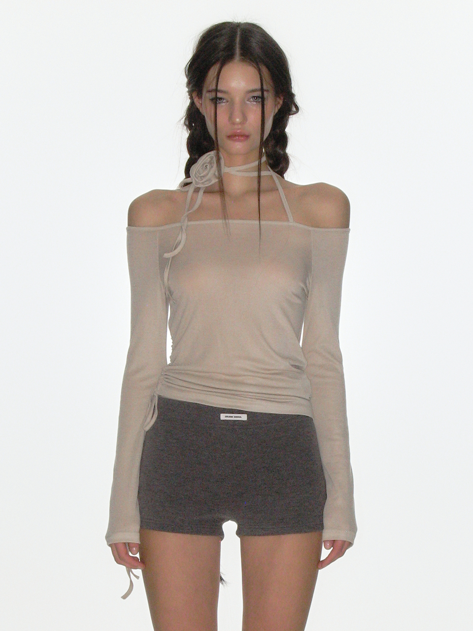 Asymmetrical One-Shoulder Slim Fit Tee - Lightweight Long Sleeve Korean Hot Girl Style with Rose Design for Spring/Summer 2025 Asymmetrical One-Shoulder Slim Fit Tee - Lightweight Long Sleeve Korean Hot Girl Style with Rose Design for Spring/Summer 2025