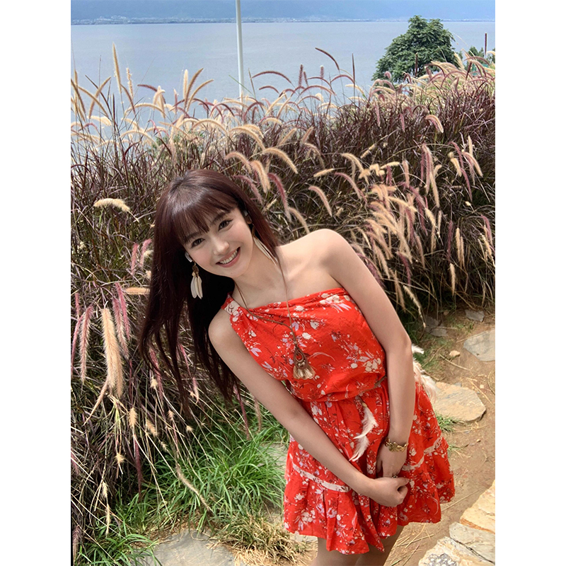 Asymmetrical Shoulder Knotted Backless Dress - Summer Freshness Printed Hot Girl Style for Women, Trendy Y2K Fashion Asymmetrical Shoulder Knotted Backless Dress - Summer Freshness Printed Hot Girl Style for Women, Trendy Y2K Fashion