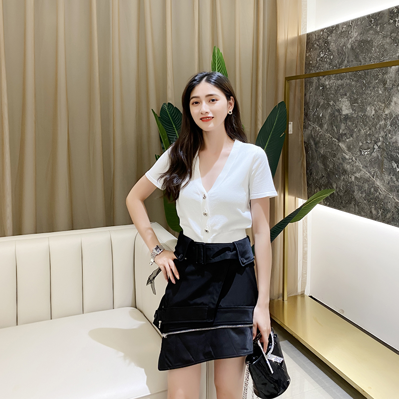 Asymmetrical Slant Hem Casual Half Skirt with Waist Belt - Trendy Summer Fashion for Women, Stylish European Design