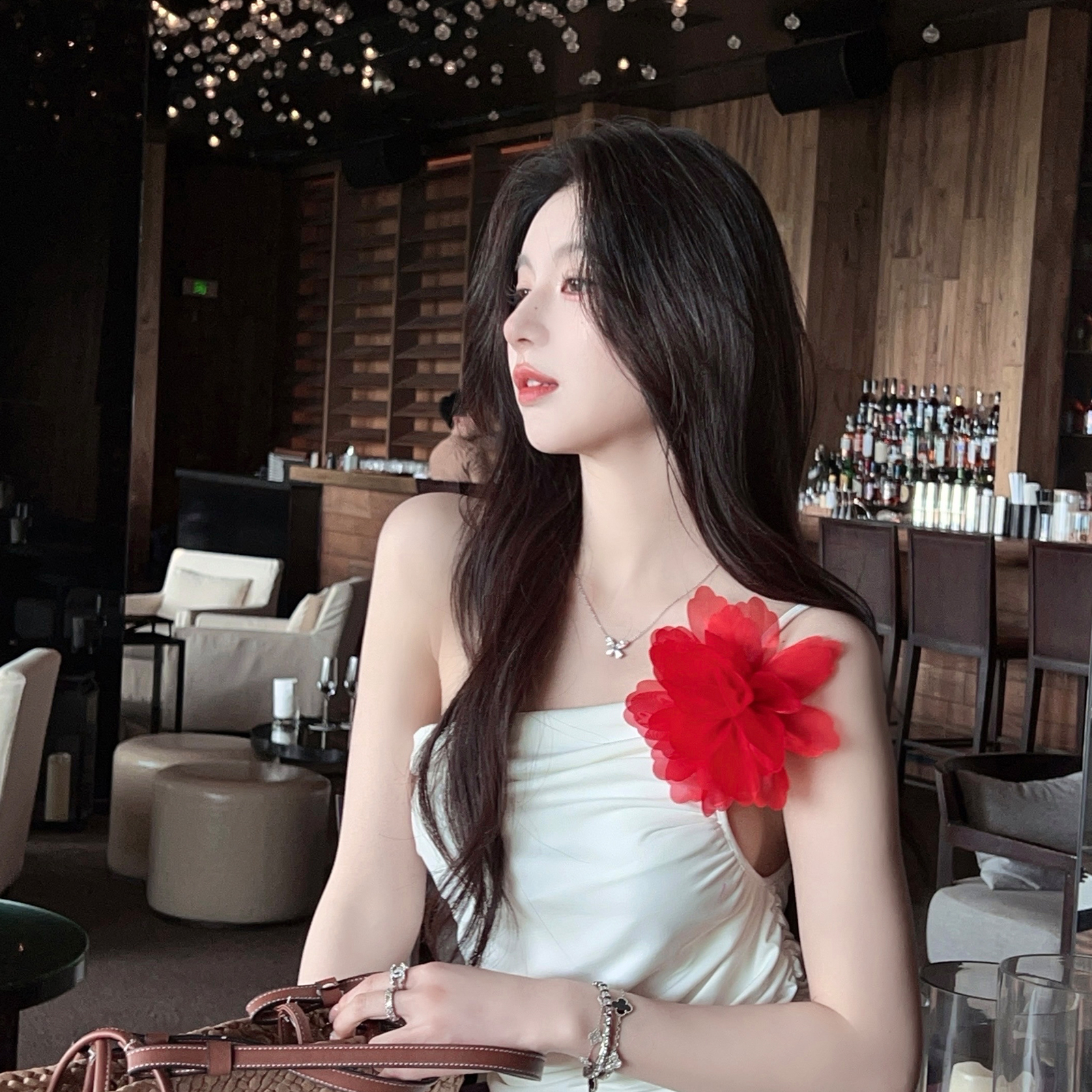 Asymmetrical White Sling Top for Women with Ruffles and Waist-Cinching Design, Floral Detail - Summer Fashion Essential