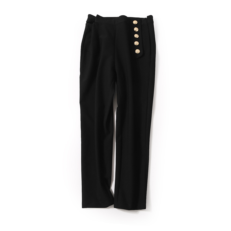 Autumn Solid Color Slim Fit Casual Pants for Women with Split Waist and Metal Buckle - Trendy European Style Fashion Autumn Solid Color Slim Fit Casual Pants for Women with Split Waist and Metal Buckle - Trendy European Style Fashion