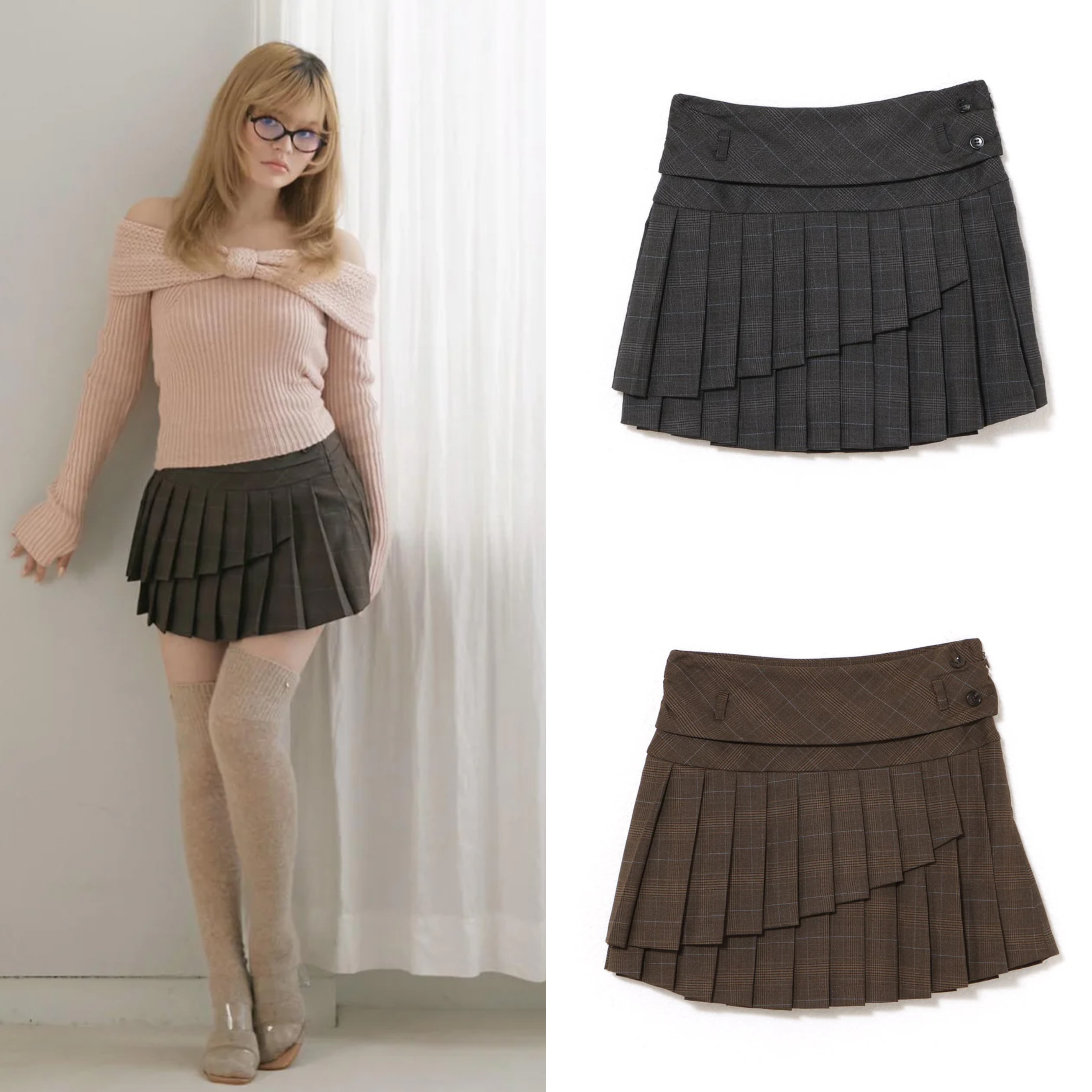 Autumn Winter 2025 Women's Sweet Versatile Plaid Pleated Layered A-Line Short Skirt - Japanese Style Fashion