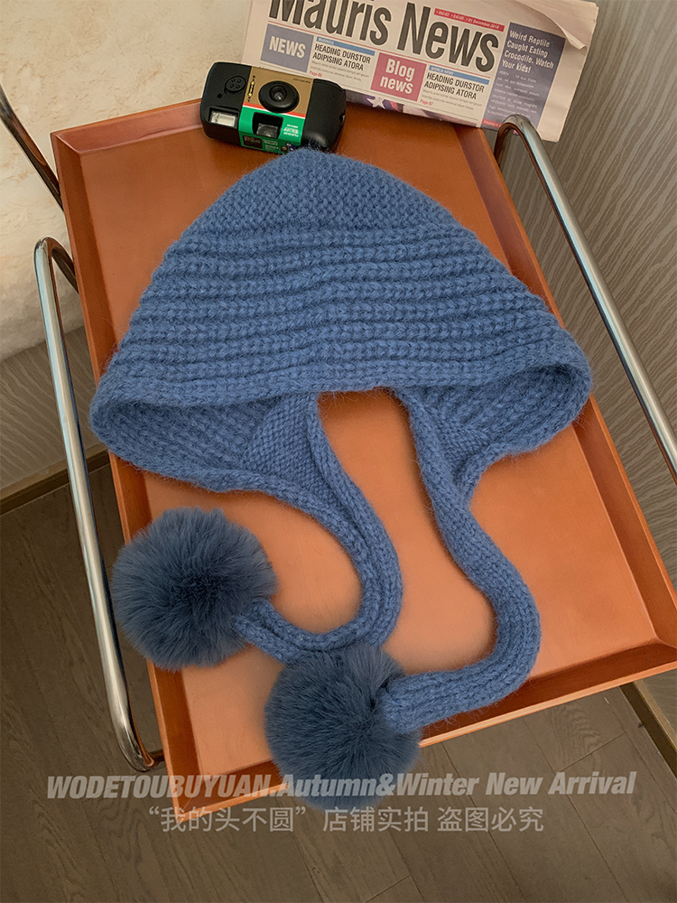 Autumn Winter Knitted Wool Hat for Women, Warm Pom-Pom Beanie, Versatile Face-Shaping Lei Feng Style, Cozy Ear Protection Autumn Winter Knitted Wool Hat for Women, Warm Pom-Pom Beanie, Versatile Face-Shaping Lei Feng Style, Cozy Ear Protection