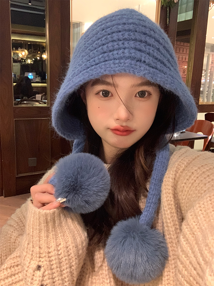 Autumn Winter Knitted Wool Hat for Women, Warm Pom-Pom Beanie, Versatile Face-Shaping Lei Feng Style, Cozy Ear Protection Autumn Winter Knitted Wool Hat for Women, Warm Pom-Pom Beanie, Versatile Face-Shaping Lei Feng Style, Cozy Ear Protection