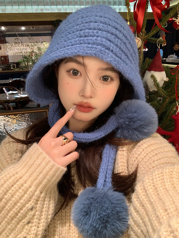 Autumn Winter Knitted Wool Hat for Women, Warm Pom-Pom Beanie, Versatile Face-Shaping Lei Feng Style, Cozy Ear Protection Autumn Winter Knitted Wool Hat for Women, Warm Pom-Pom Beanie, Versatile Face-Shaping Lei Feng Style, Cozy Ear Protection