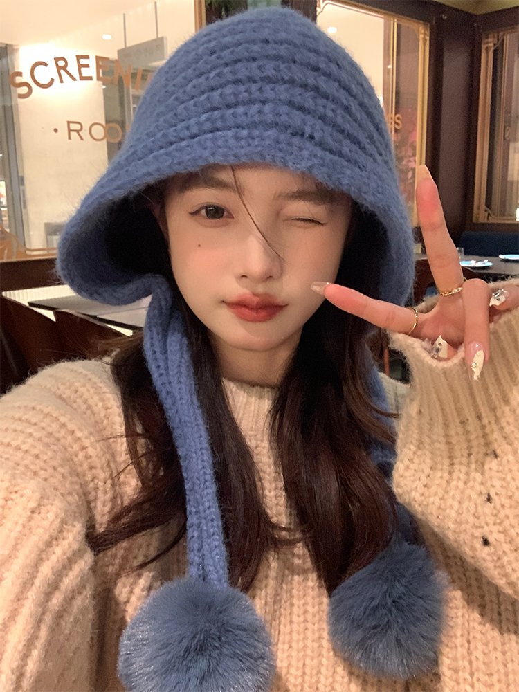 Autumn Winter Knitted Wool Hat for Women, Warm Pom-Pom Beanie, Versatile Face-Shaping Lei Feng Style, Cozy Ear Protection Autumn Winter Knitted Wool Hat for Women, Warm Pom-Pom Beanie, Versatile Face-Shaping Lei Feng Style, Cozy Ear Protection