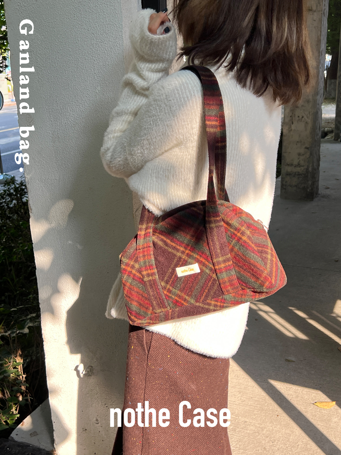 Autumn Winter Plaid Boston Bag - Large Capacity Versatile Textured Shoulder Bag for Everyday and Travel Style
