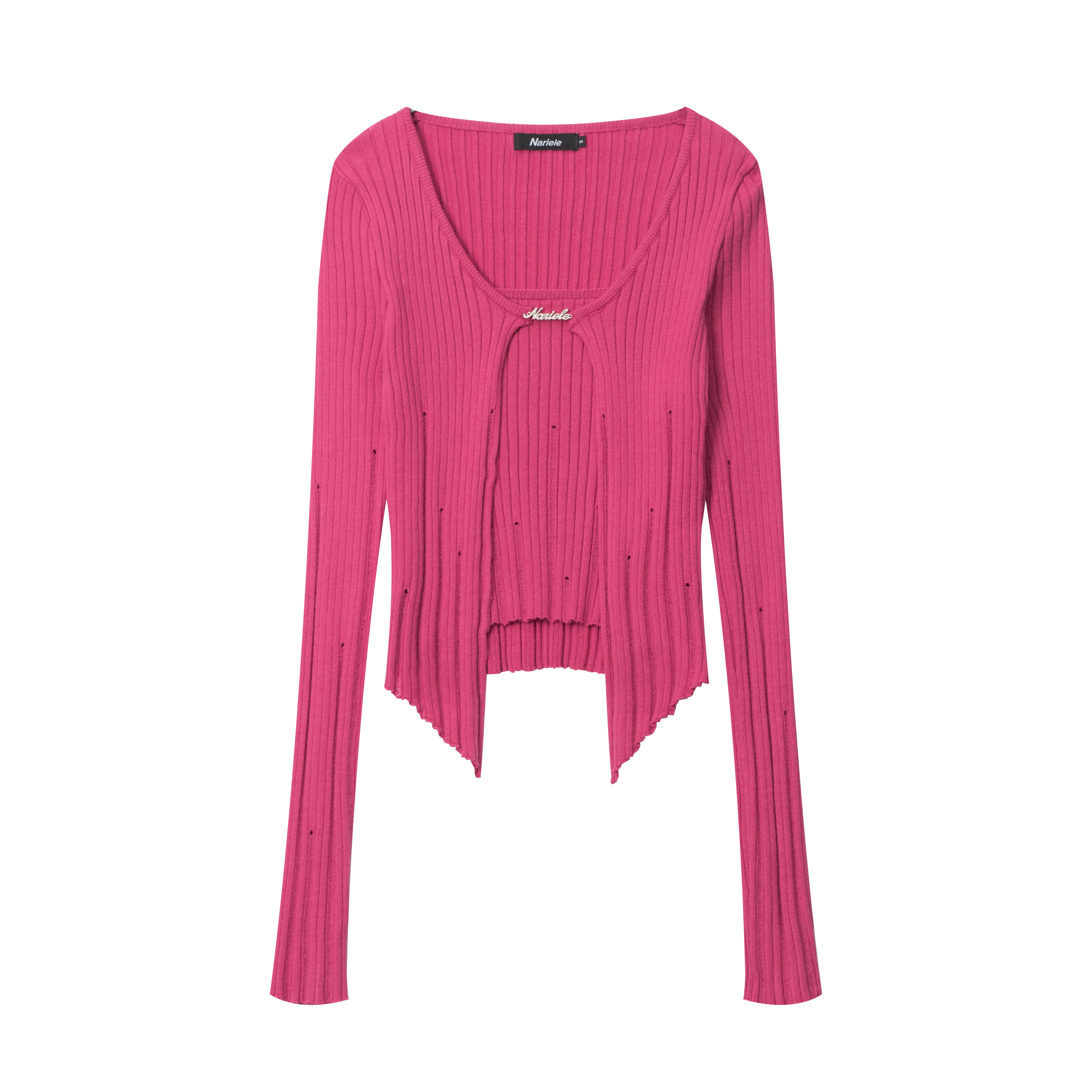 Autumn Winter Slimming Long-Sleeve Knitted Top - Sweet Faux Two-Piece Design, American Style for Trendy Women