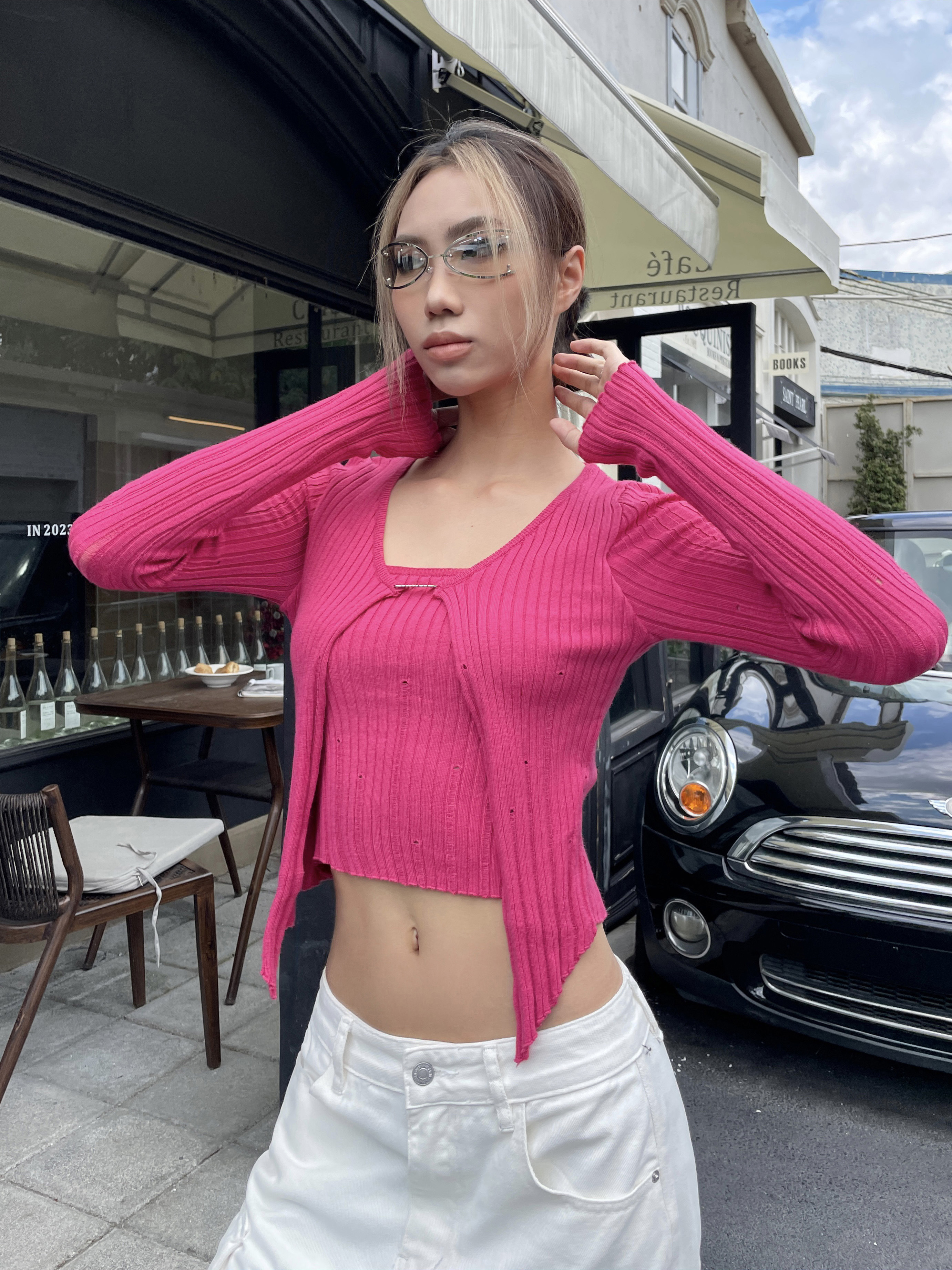 Autumn Winter Slimming Long-Sleeve Knitted Top - Sweet Faux Two-Piece Design, American Style for Trendy Women Autumn Winter Slimming Long-Sleeve Knitted Top - Sweet Faux Two-Piece Design, American Style for Trendy Women