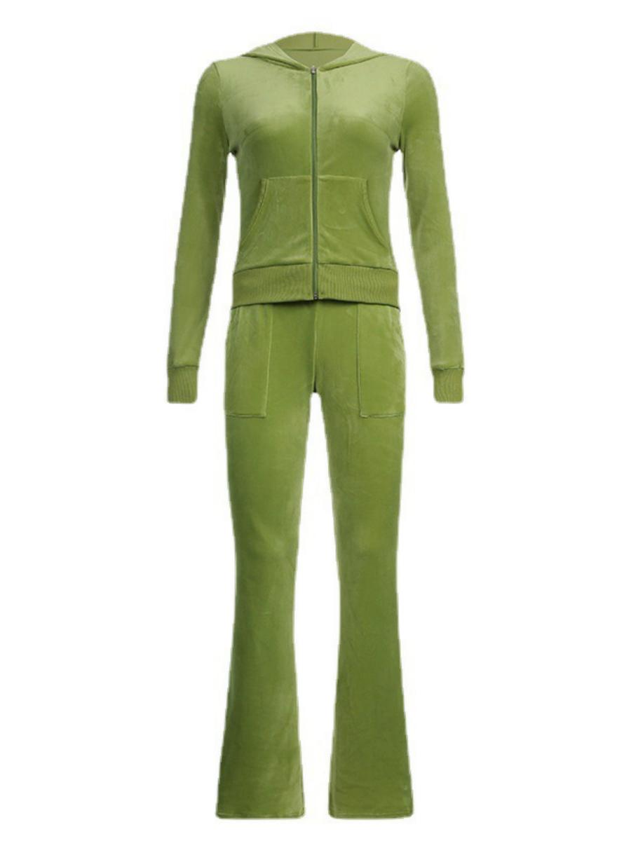 Autumn Winter Women's Velvet Hooded Zipper Jacket & Flared Pants Set - Stylish Two-Piece Outfit for Trendy Looks Autumn Winter Women's Velvet Hooded Zipper Jacket & Flared Pants Set - Stylish Two-Piece Outfit for Trendy Looks