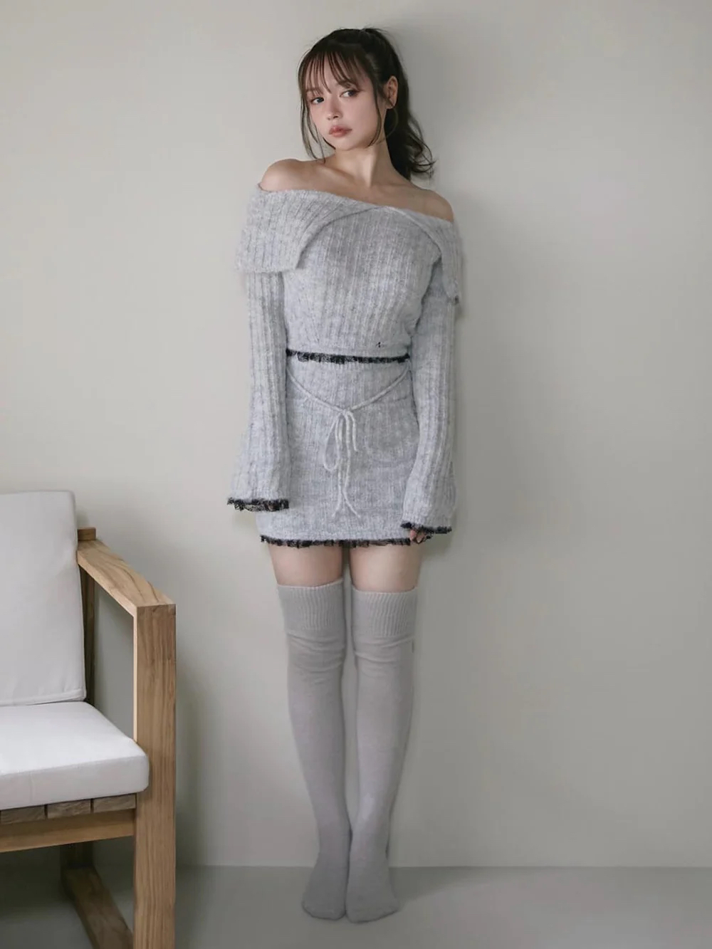 Autumn/Winter Japanese-Style Off-Shoulder Knitted Top and Skirt Set - Versatile Sweet Matching Outfit for Women Autumn/Winter Japanese-Style Off-Shoulder Knitted Top and Skirt Set - Versatile Sweet Matching Outfit for Women