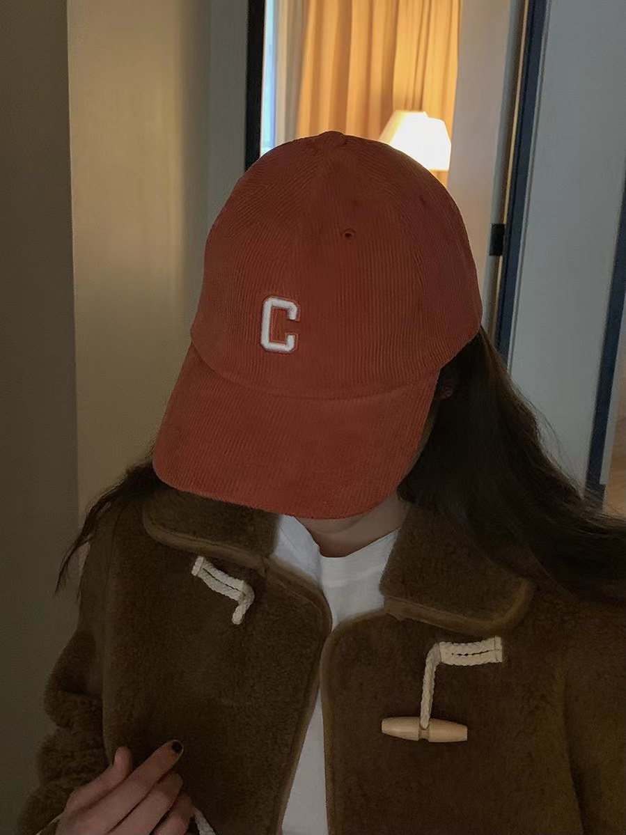 Baby Sauce Letter C 3D Embroidery Corduroy Duckbill Baseball Cap - Korean Style Autumn/Winter Edition