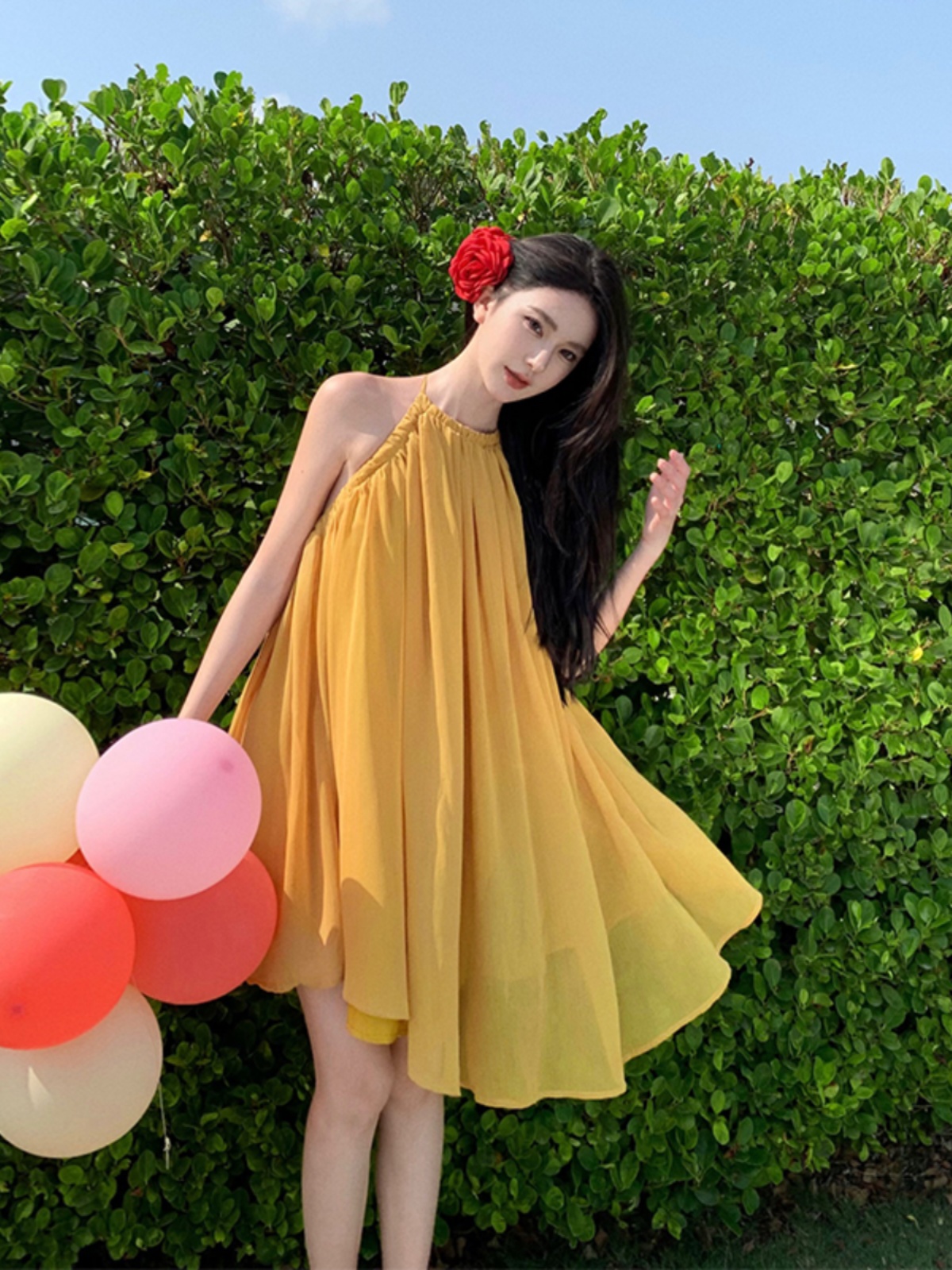 Backless Halter Chiffon Dress - Petite Beachside Short Skirt for Hot Girl Summer Vibes, Perfect for Sanya Vacation Backless Halter Chiffon Dress - Petite Beachside Short Skirt for Hot Girl Summer Vibes, Perfect for Sanya Vacation