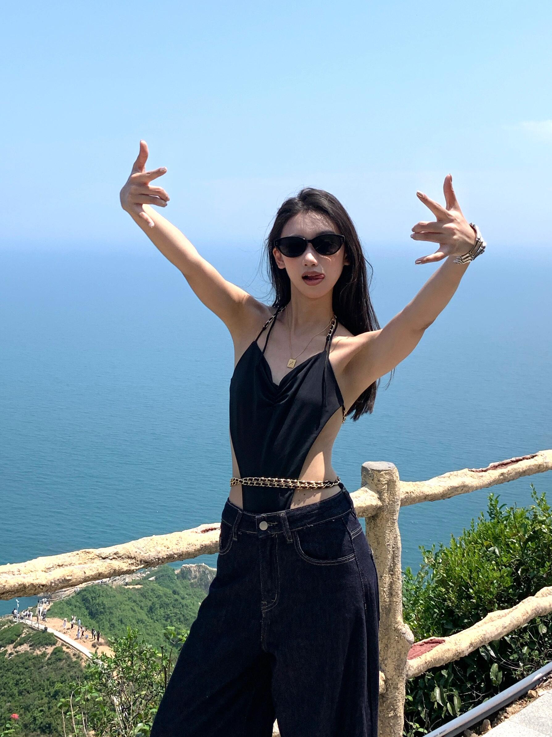 Backless Halter Jumpsuit for Women - Sexy Slim Fit Hollow Out Top - European American Style - Summer 2025 Fashion