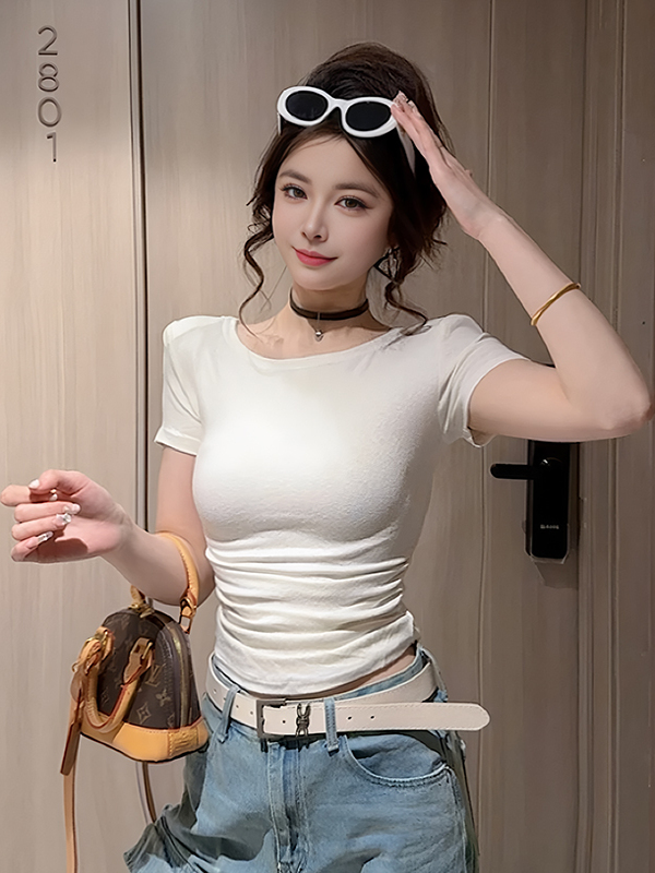 Backless Lace Splicing Short Sleeve T-Shirt for Women - Sweet and Spicy Summer Slim Fit Top, Trendy Y2K Style Backless Lace Splicing Short Sleeve T-Shirt for Women - Sweet and Spicy Summer Slim Fit Top, Trendy Y2K Style