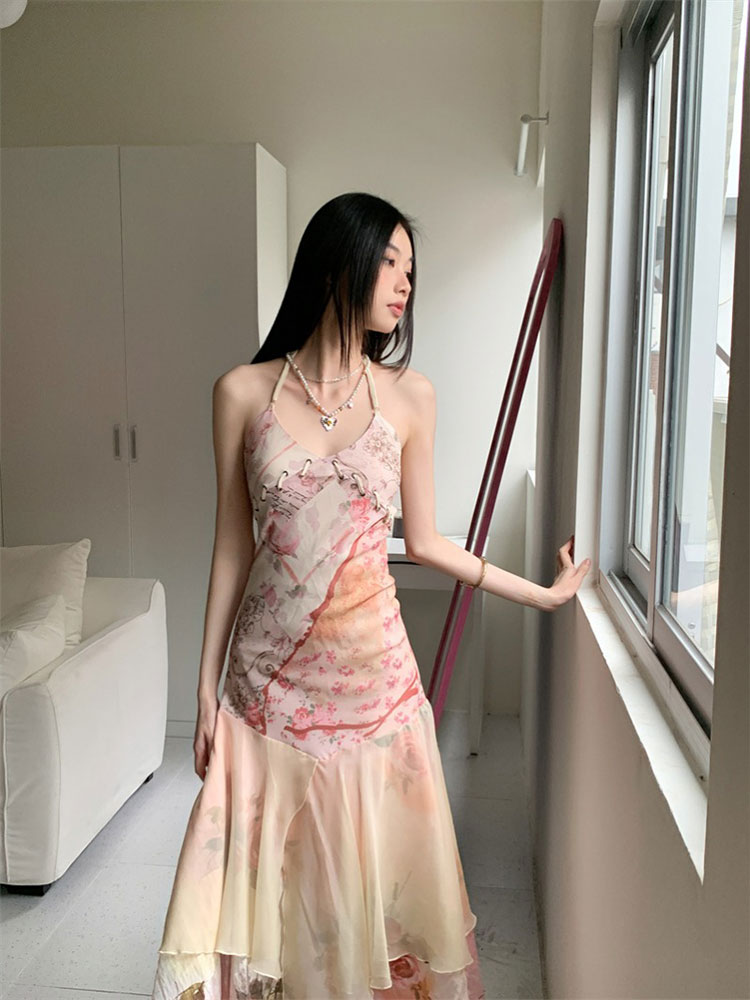 Backless Printed Spaghetti Strap Dress - Eccentric Slim A-Line Summer Vacation Style Backless Printed Spaghetti Strap Dress - Eccentric Slim A-Line Summer Vacation Style