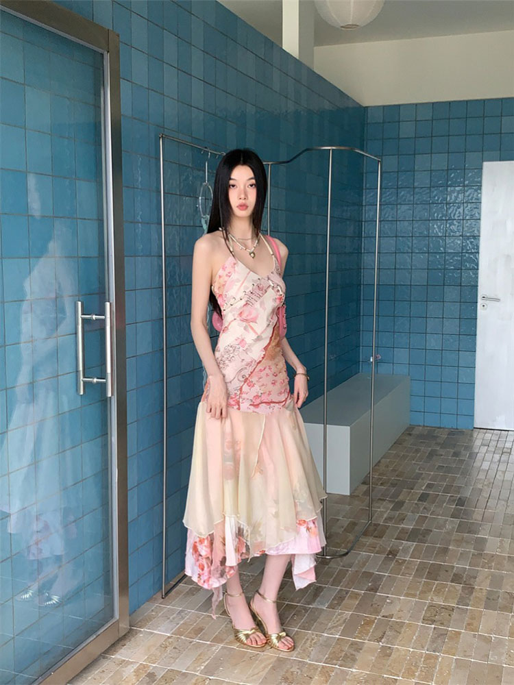 Backless Printed Spaghetti Strap Dress - Eccentric Slim A-Line Summer Vacation Style Backless Printed Spaghetti Strap Dress - Eccentric Slim A-Line Summer Vacation Style