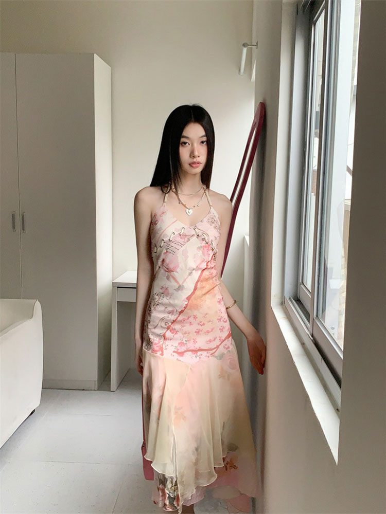 Backless Printed Spaghetti Strap Dress - Eccentric Slim A-Line Summer Vacation Style Backless Printed Spaghetti Strap Dress - Eccentric Slim A-Line Summer Vacation Style