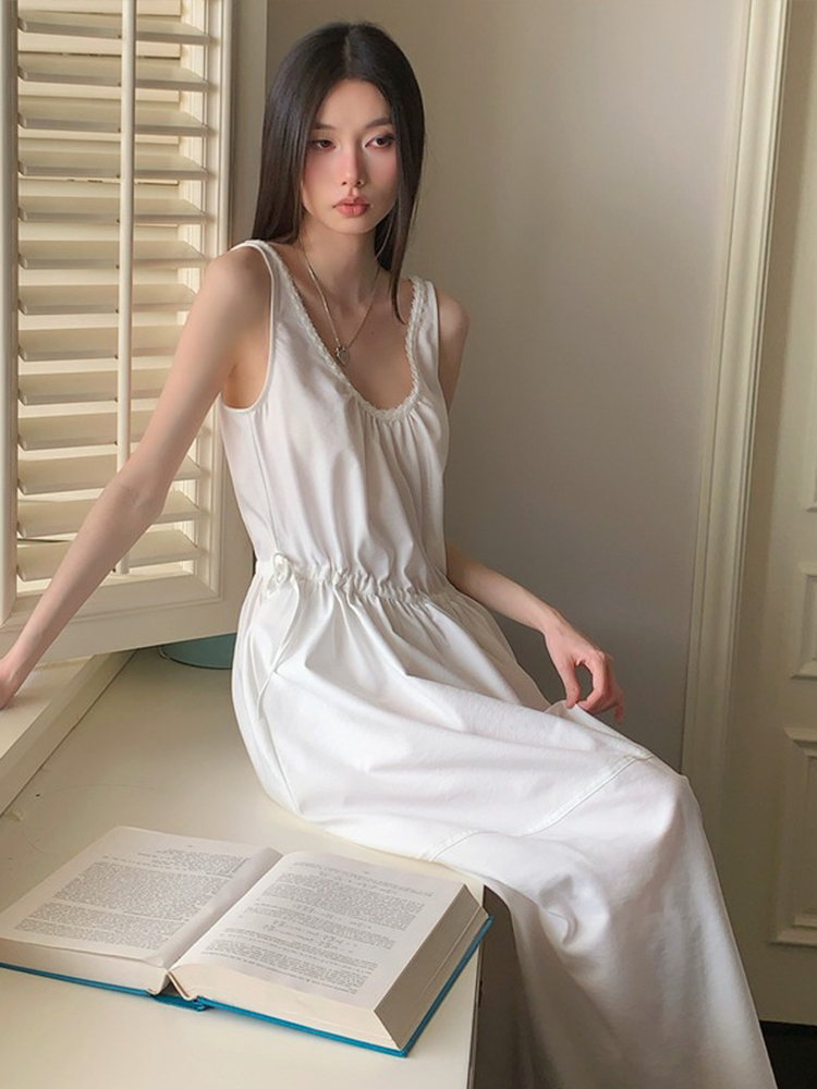 Backless Ruffled Tank Dress - Eccentric Elegant Waist-Cinching Slimming Long Dress for Vacation, Summer Style Backless Ruffled Tank Dress - Eccentric Elegant Waist-Cinching Slimming Long Dress for Vacation, Summer Style