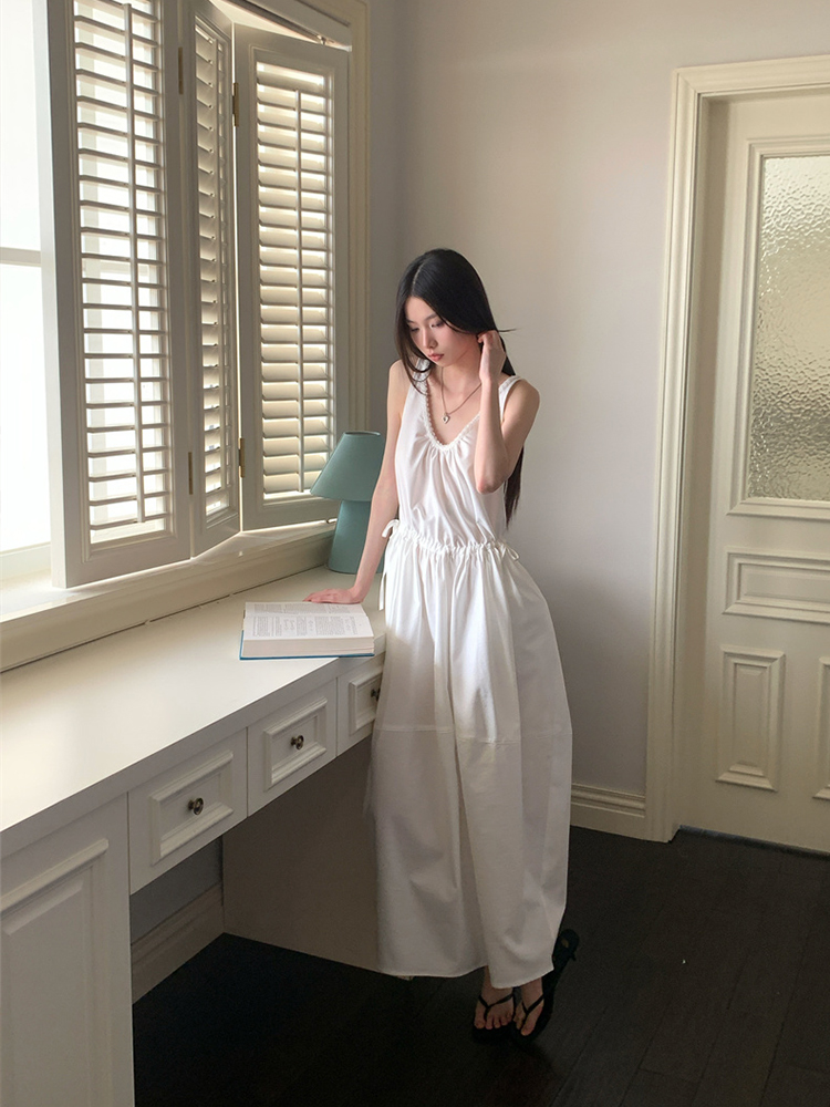 Backless Ruffled Tank Dress - Eccentric Elegant Waist-Cinching Slimming Long Dress for Vacation, Summer Style Backless Ruffled Tank Dress - Eccentric Elegant Waist-Cinching Slimming Long Dress for Vacation, Summer Style