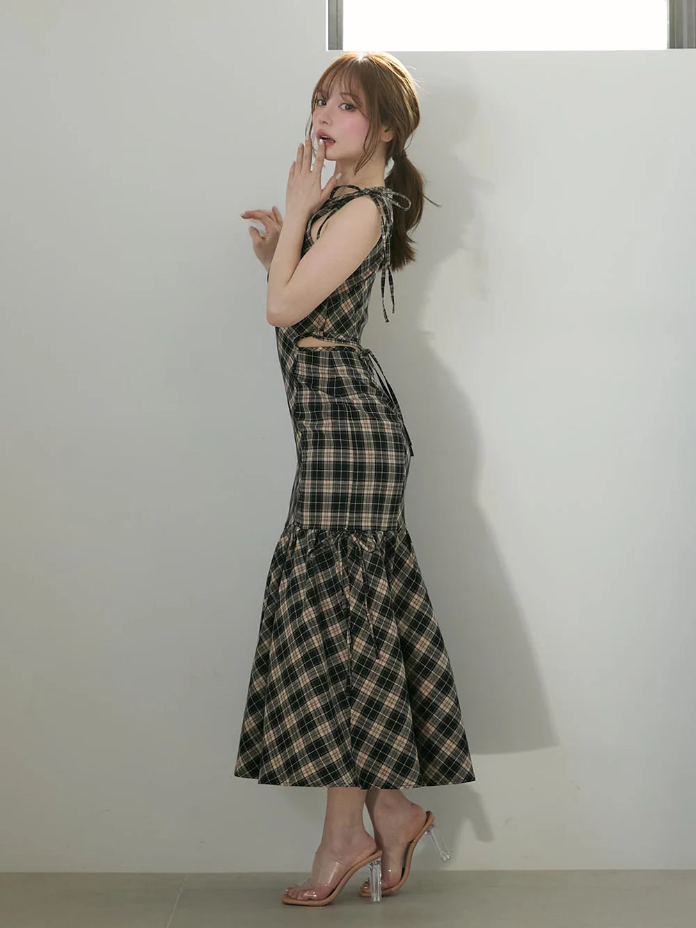 Backless Waist-Cinching Sleeveless Plaid Slip Dress with Mermaid Skirt - Japanese Niche Design, Sweet Aesthetic Backless Waist-Cinching Sleeveless Plaid Slip Dress with Mermaid Skirt - Japanese Niche Design, Sweet Aesthetic