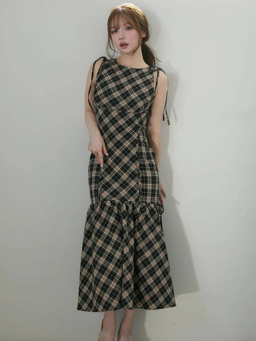 Backless Waist-Cinching Sleeveless Plaid Slip Dress with Mermaid Skirt - Japanese Niche Design, Sweet Aesthetic Backless Waist-Cinching Sleeveless Plaid Slip Dress with Mermaid Skirt - Japanese Niche Design, Sweet Aesthetic