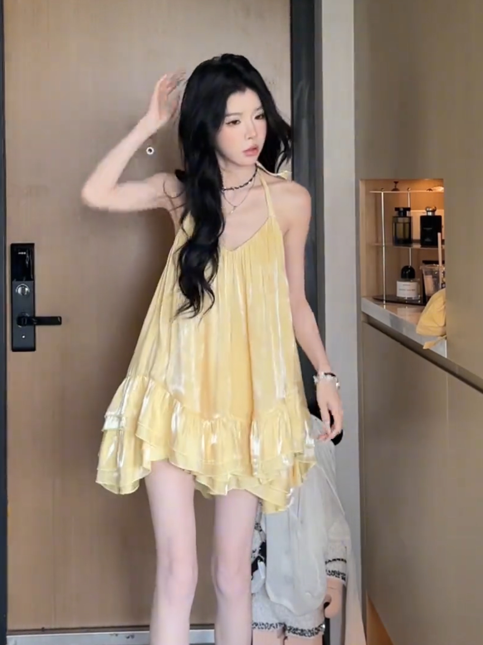 Backless Yellow Spaghetti Strap Dress for Women - French Style Ruffled Summer 2025 Beach Vacation Essential Backless Yellow Spaghetti Strap Dress for Women - French Style Ruffled Summer 2025 Beach Vacation Essential