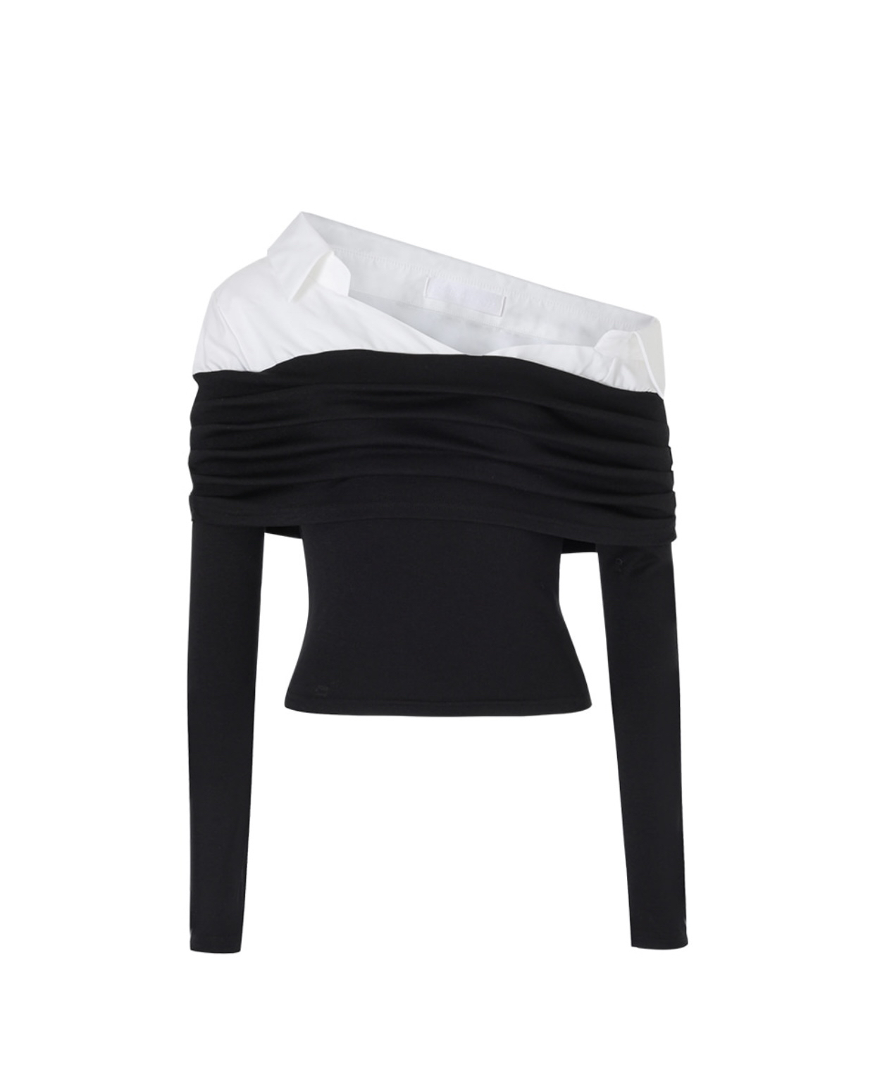 Ballet-Inspired Layered Off-Shoulder Long Sleeve Shirt in Zhang Yuanying Style - Chic Niche Fashion for Y2K and Korean Style Lovers