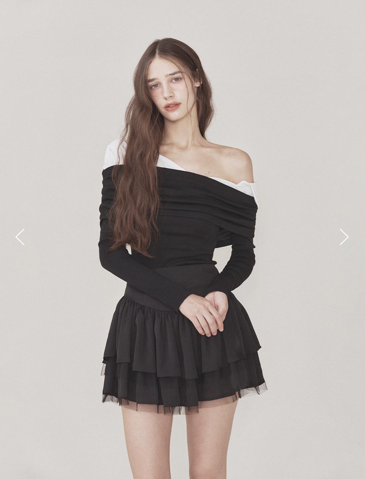 Ballet-Inspired Layered Off-Shoulder Long Sleeve Shirt in Zhang Yuanying Style - Chic Niche Fashion for Y2K and Korean Style Lovers Ballet-Inspired Layered Off-Shoulder Long Sleeve Shirt in Zhang Yuanying Style - Chic Niche Fashion for Y2K and Korean Style Lovers