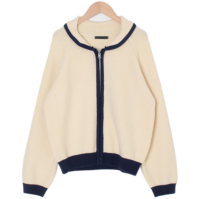 Bamboo Green Striped Thick Knit Zip-Up Cardigan - Korean Style Layering Piece for Effortless 90s-Inspired Fashion Bamboo Green Striped Thick Knit Zip-Up Cardigan - Korean Style Layering Piece for Effortless 90s-Inspired Fashion